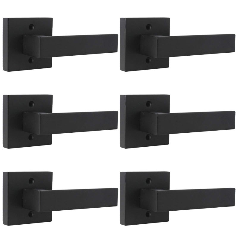 Probrico Non-Turning Half-Dummy Levers in Matte Black, Stainless Steel Square Bar Single Dummy Handles, Heavy Duty Hardware for Closet Balcony Pantry or French Doors(Exposed Screws, 6 Pack) - Image 1
